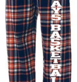 Always Basketball navy and orange plaid flannel pajama pants with white lettering