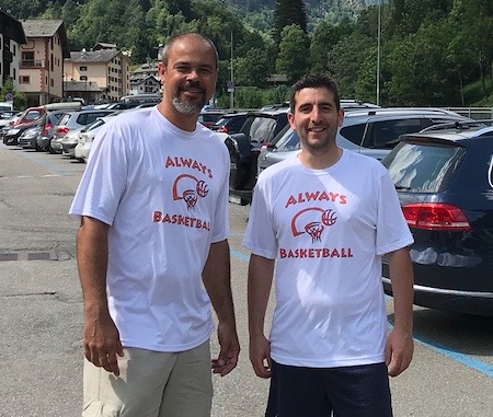 Coach V and Francesco Rossi during an Always Basketball camp in Italy