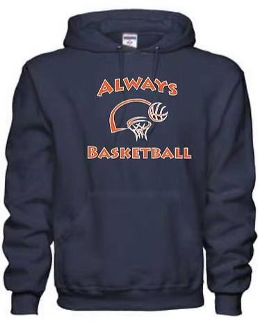 Navy Always Basketball hoodie with the original orange and white logo