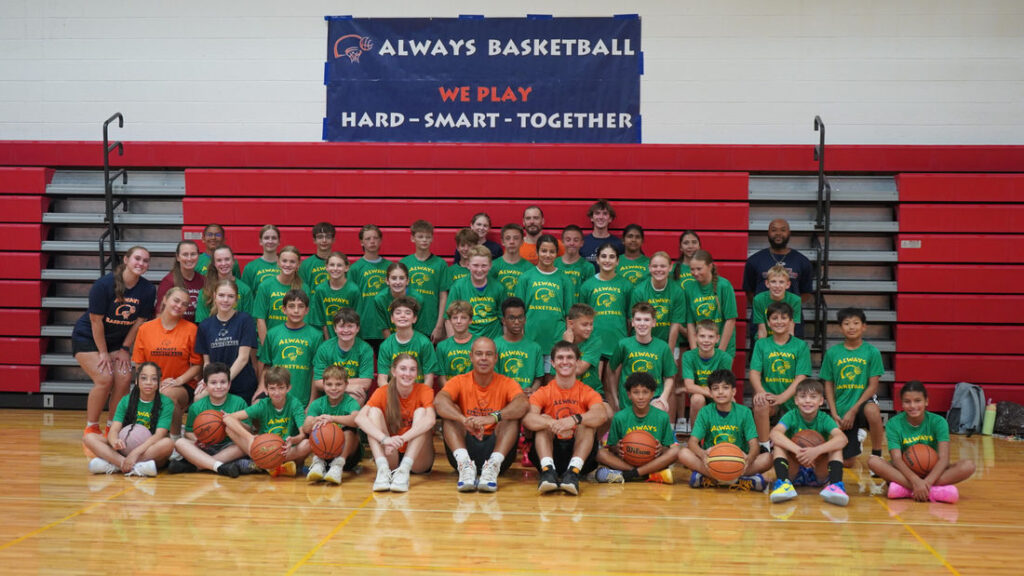 campers posing together at Always Basketball’s youth summer camp in Northville, Michigan